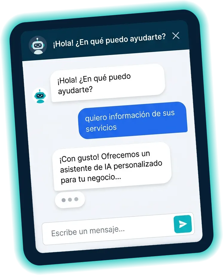 Vista previa del asistente conversacional de intedibot en un sitio web